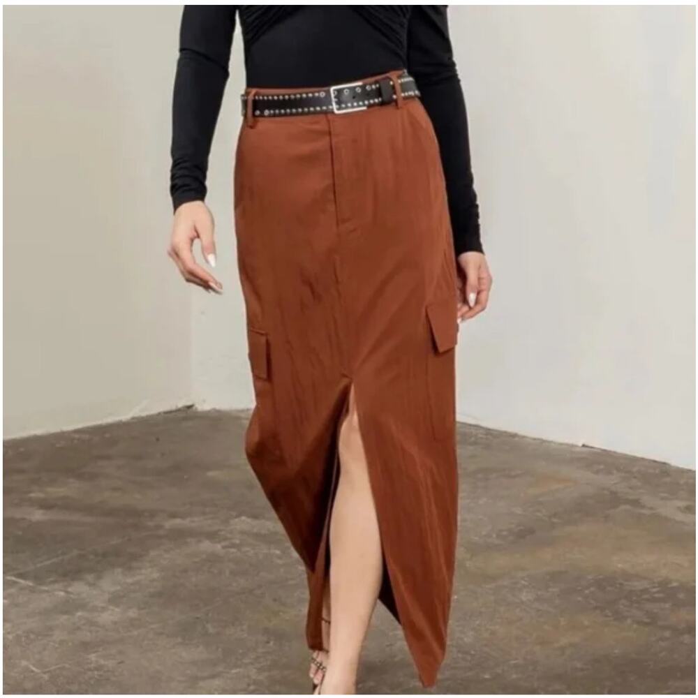 House of Harlow Women's Orange 1960 Rust Camel Utility Maxi Skirt Size XS
